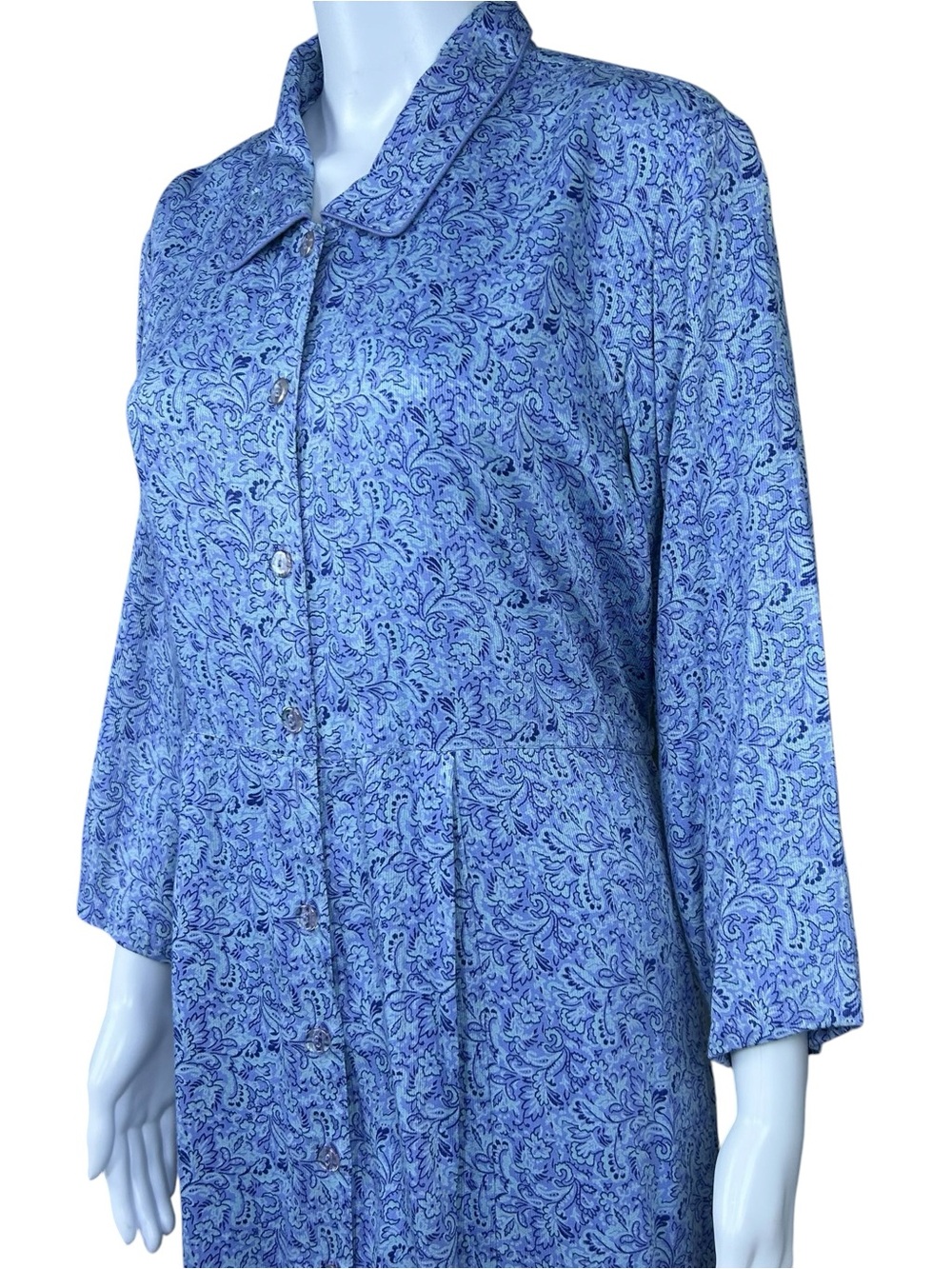 April Cornell Floral Maxi Shirt Dress Size L Rayon Blue Boho Cottagecore Country - Picture 6 of 16